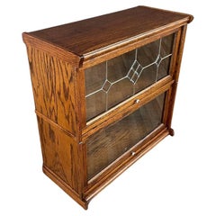 Antique Barristers Oak & Glass 2-Tier Bookcase Shelf Cabinet