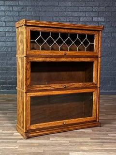 Vintage Barristers Oak & Glass 3-Tier Bookcase Shelf Cabinet