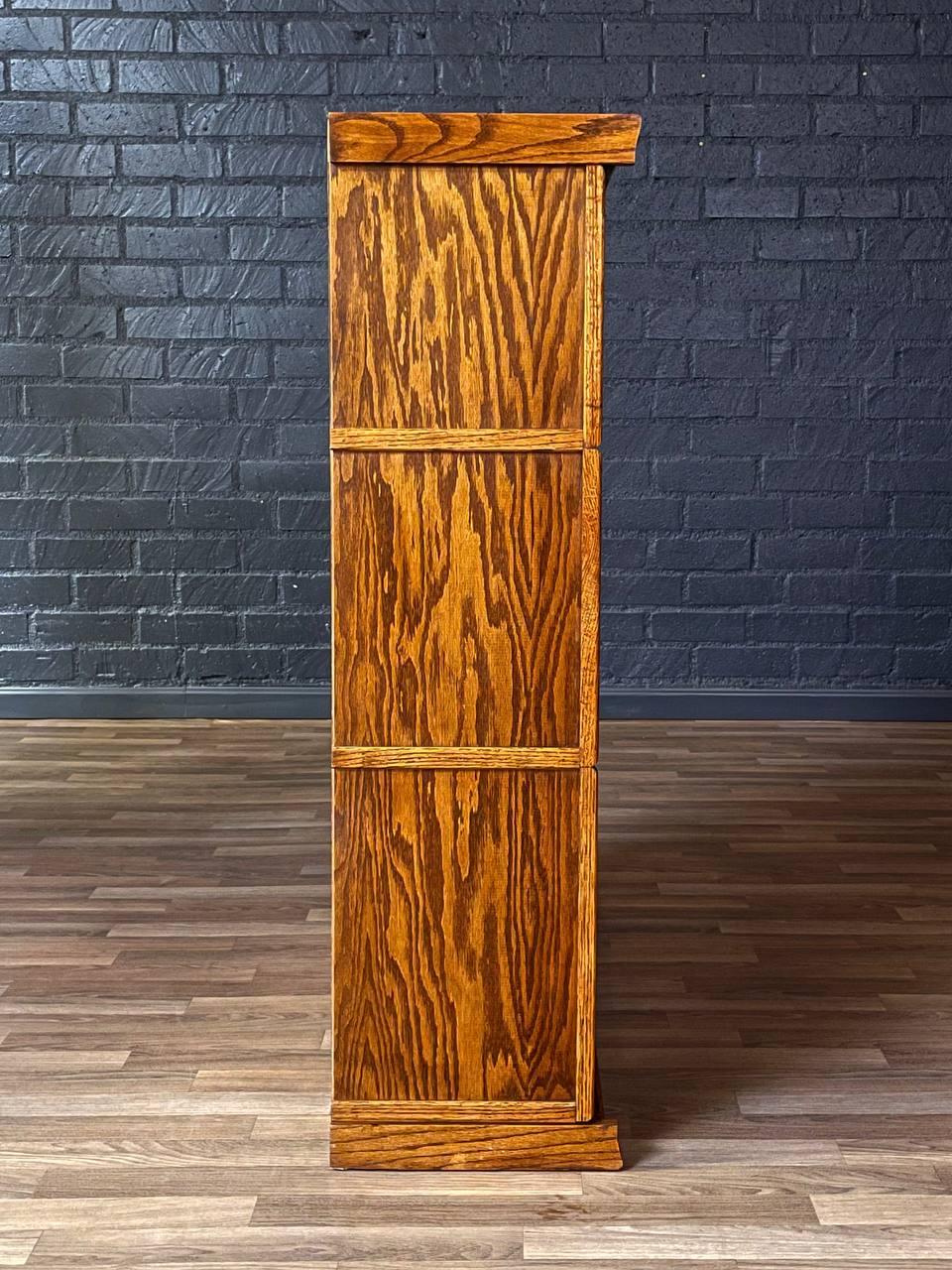 Americano Vintage Barristers Oak & Glass 3-Tier Bookcase Shelf Cabinet in vendita