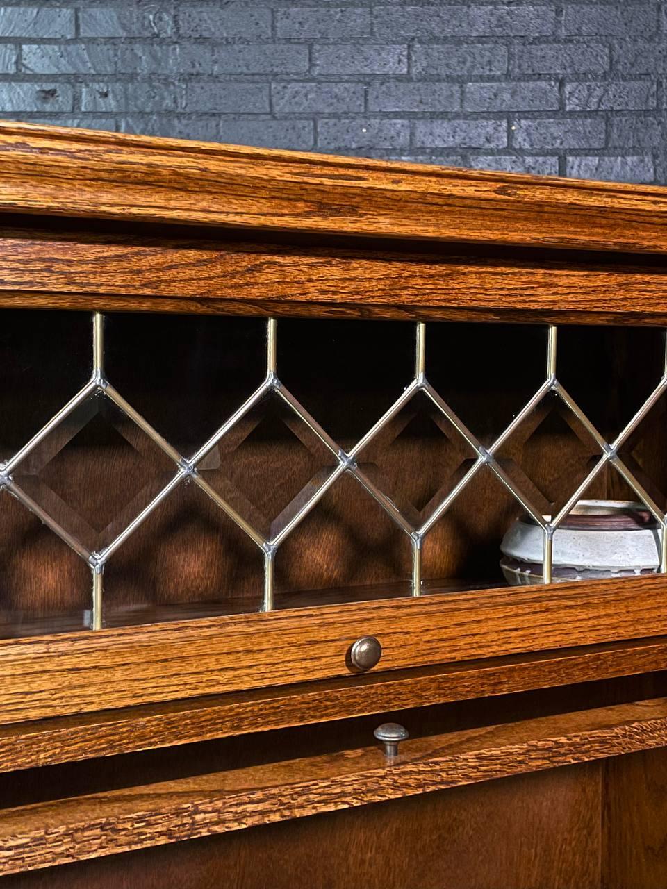 Vetro Vintage Barristers Oak & Glass 3-Tier Bookcase Shelf Cabinet in vendita