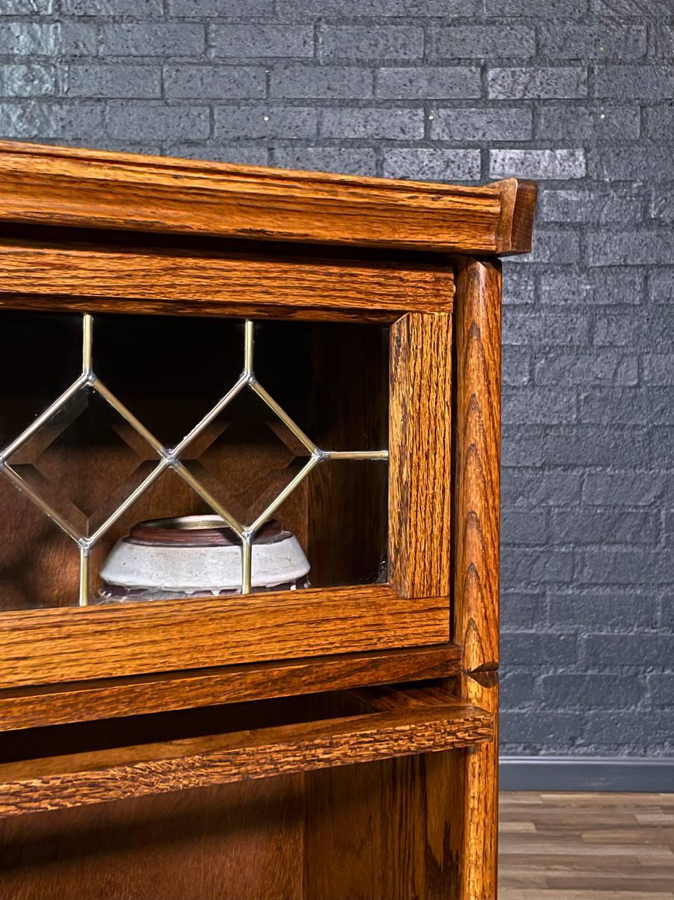Vintage Barristers Oak & Glass 3-Tier Bookcase Shelf Cabinet in vendita 1