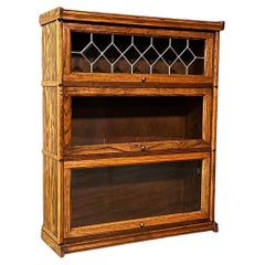 Vintage Barristers Oak & Glass 3-Tier Bookcase Shelf Cabinet