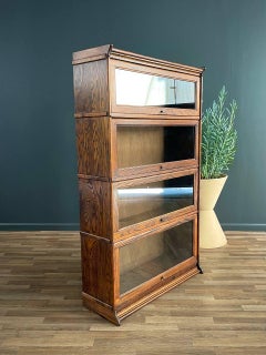 Vintage Barristers Oak & Glass 4-Tier Bookcase Shelf Cabinet
