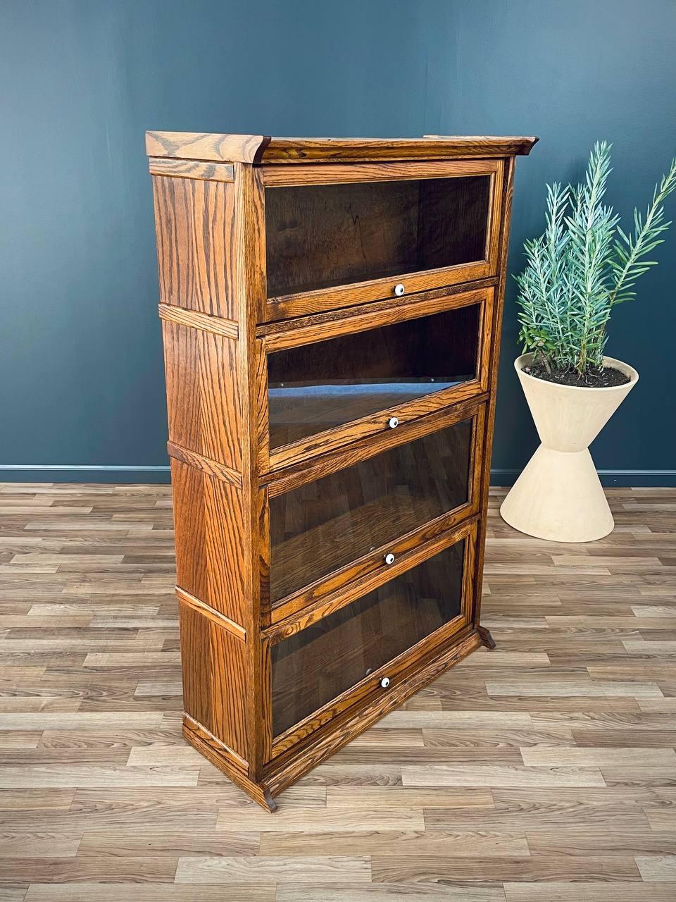 Mission Vintage Barristers Oak & Glass 4-Tier Bookcase Shelf Cabinet