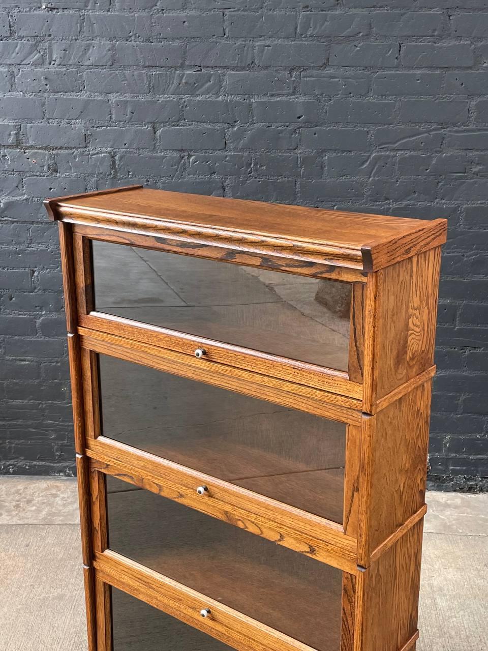 American Vintage Barristers Oak & Glass 4-Tier Bookcase Shelf Cabinet