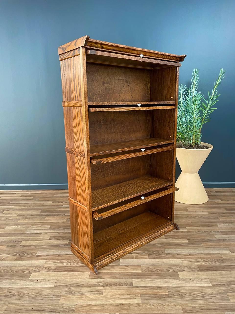American Vintage Barristers Oak & Glass 4-Tier Bookcase Shelf Cabinet
