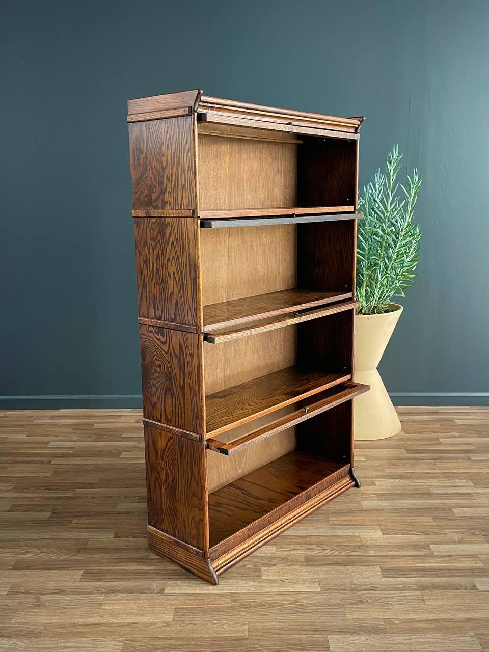 Mission Vintage Barristers Oak & Glass 4-Tier Bookcase Shelf Cabinet