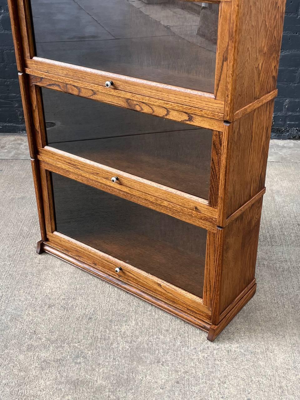 Vintage Barristers Oak & Glass 4-Tier Bookcase Shelf Cabinet In Good Condition In Los Angeles, CA