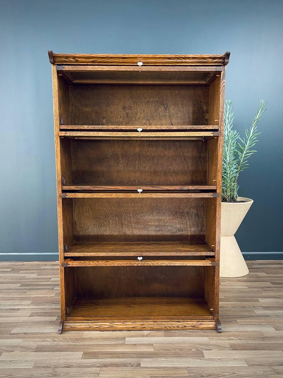 Vintage Barristers Oak & Glass 4-Tier Bookcase Shelf Cabinet In Good Condition In Los Angeles, CA