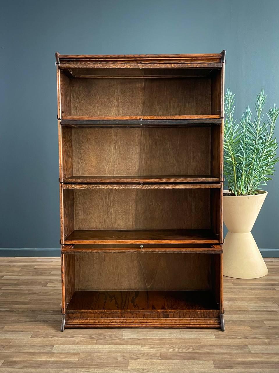 American Vintage Barristers Oak & Glass 4-Tier Bookcase Shelf Cabinet