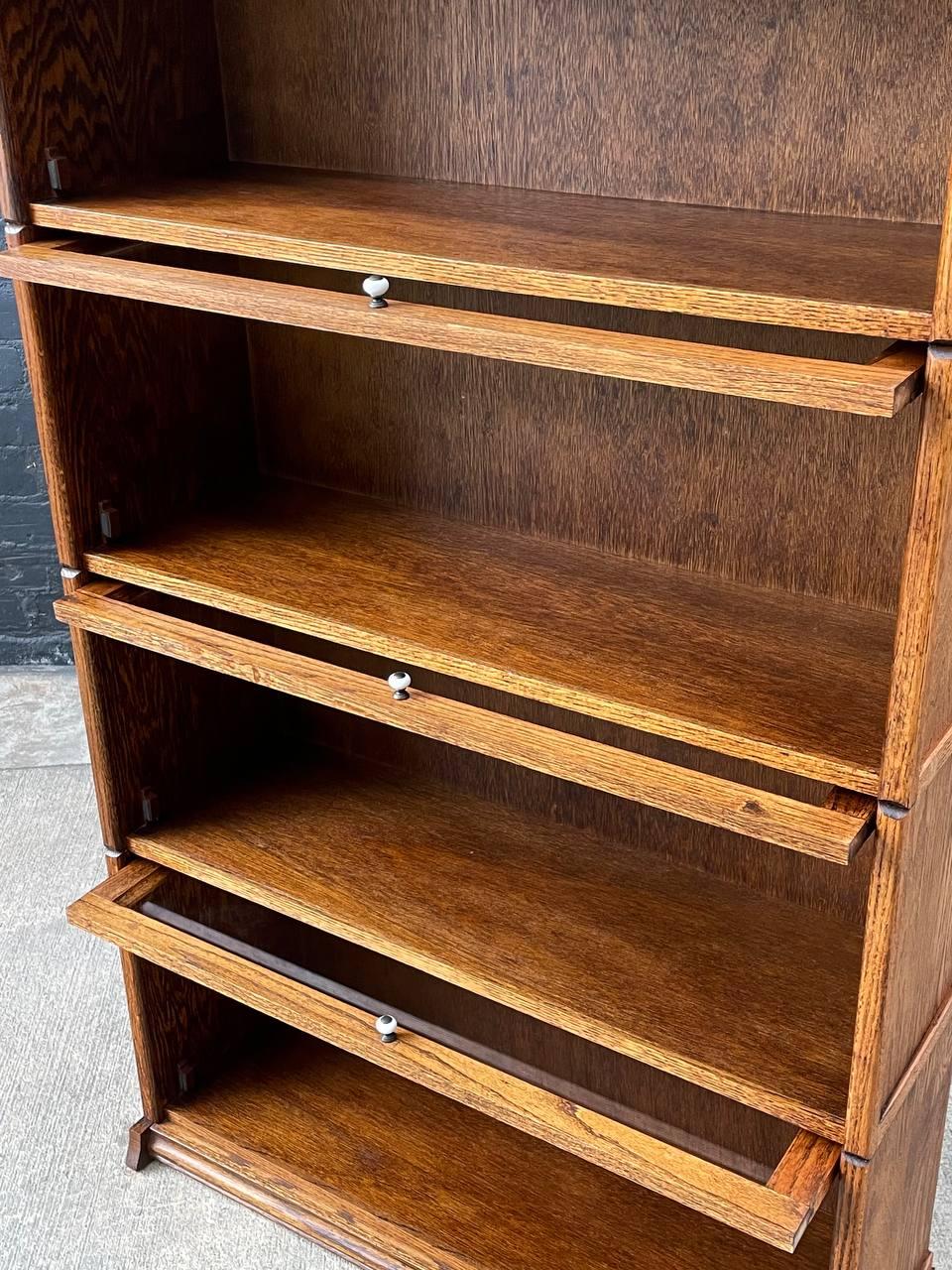 Late 20th Century Vintage Barristers Oak & Glass 4-Tier Bookcase Shelf Cabinet