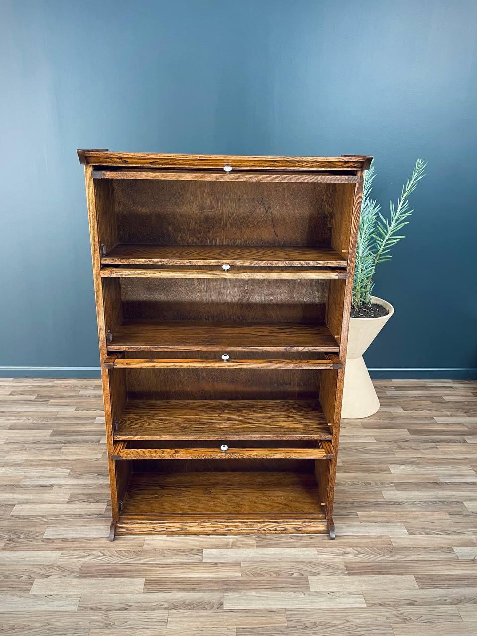 Mid-20th Century Vintage Barristers Oak & Glass 4-Tier Bookcase Shelf Cabinet