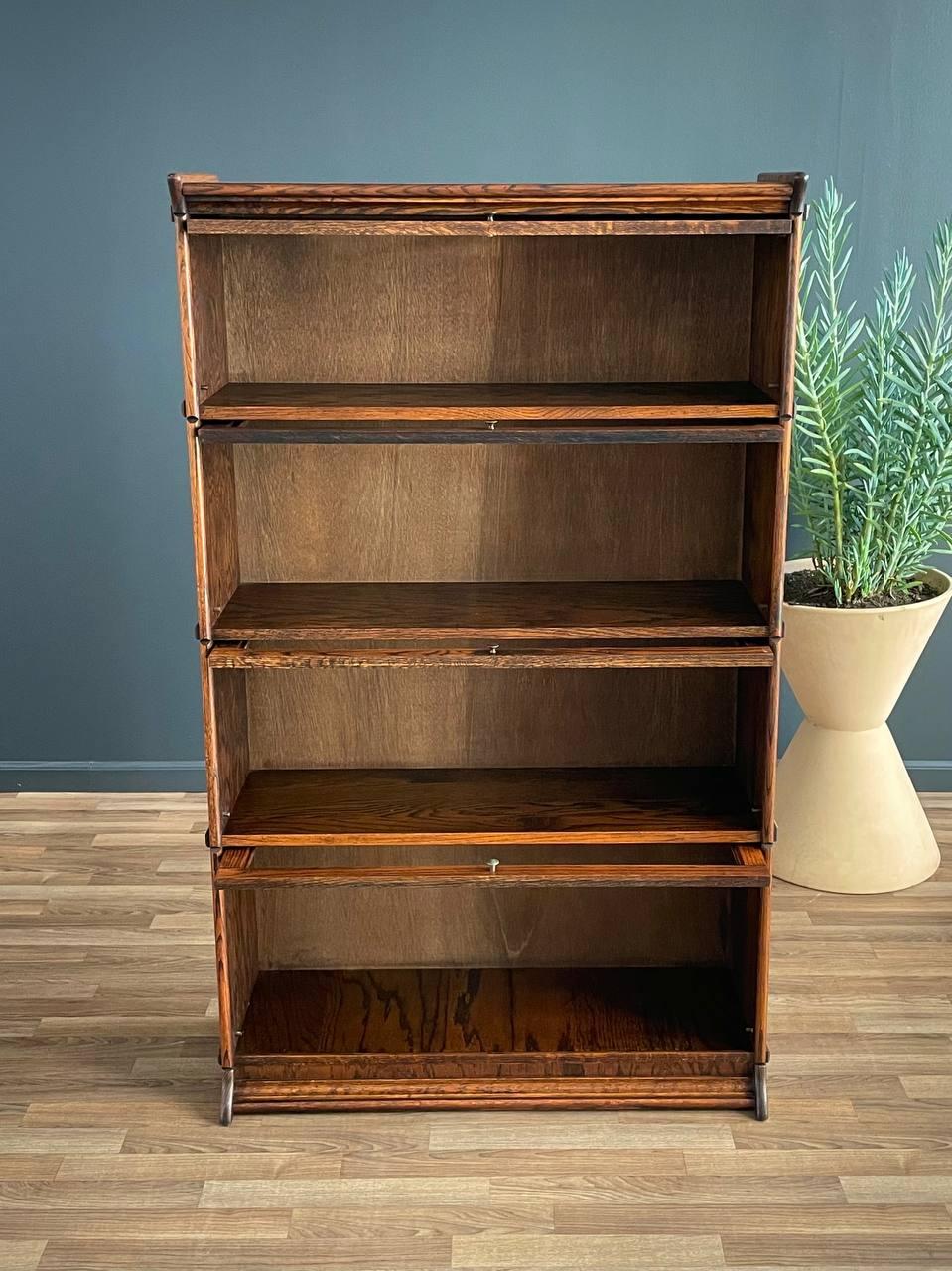 Vintage Barristers Oak & Glass 4-Tier Bookcase Shelf Cabinet In Good Condition In Los Angeles, CA