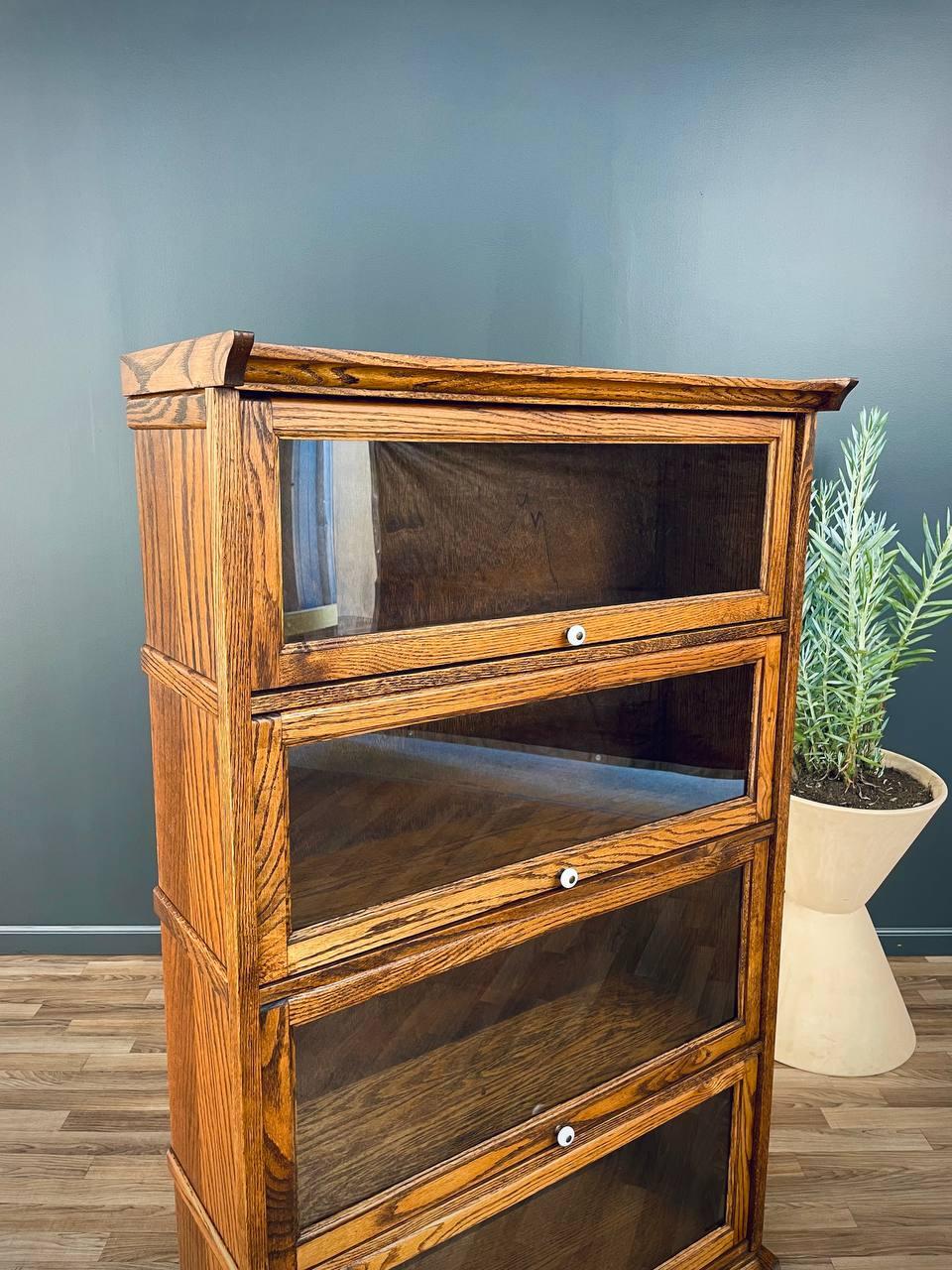 Vintage Barristers Oak & Glass 4-Tier Bookcase Shelf Cabinet 1