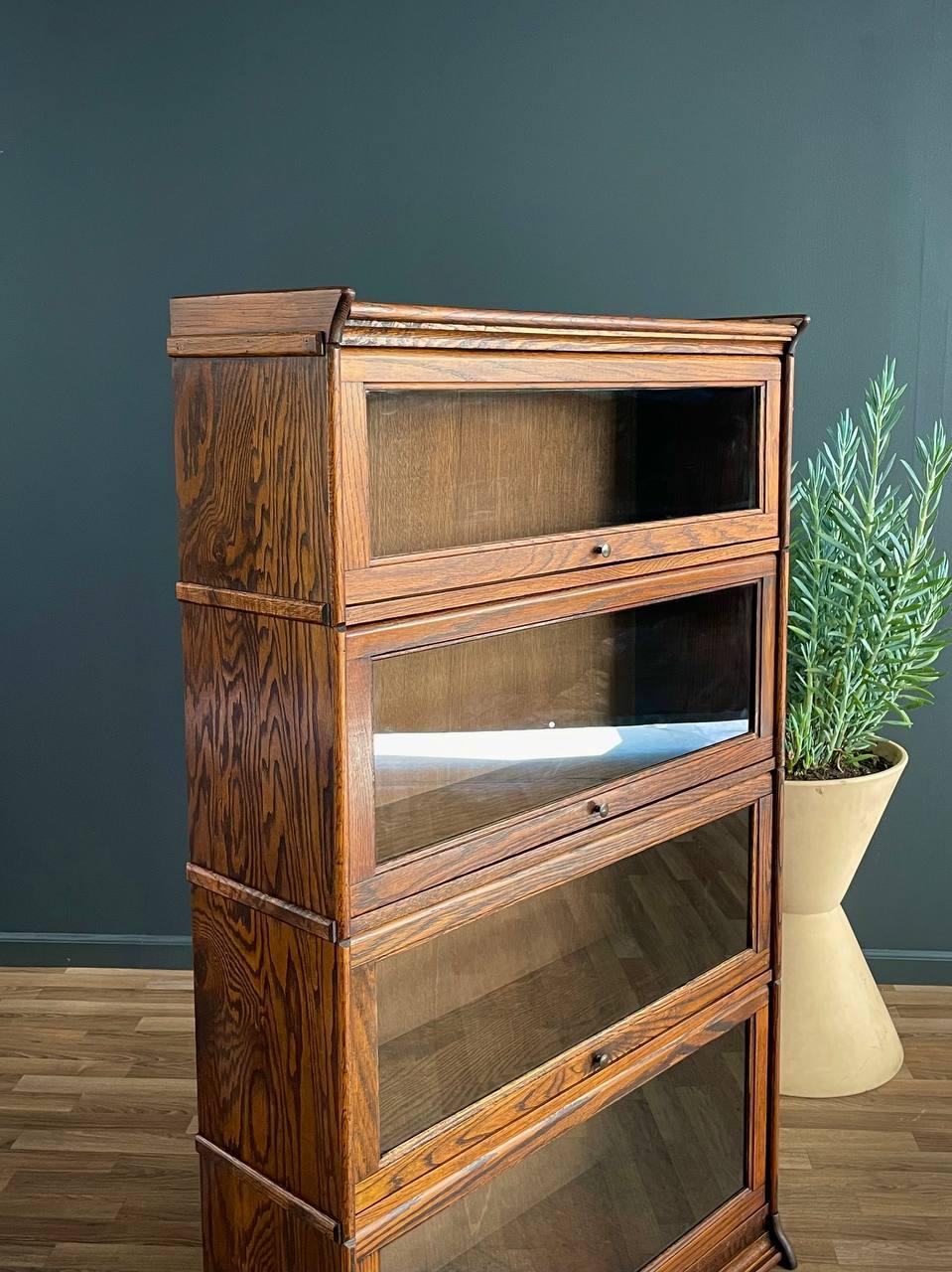 Mid-20th Century Vintage Barristers Oak & Glass 4-Tier Bookcase Shelf Cabinet