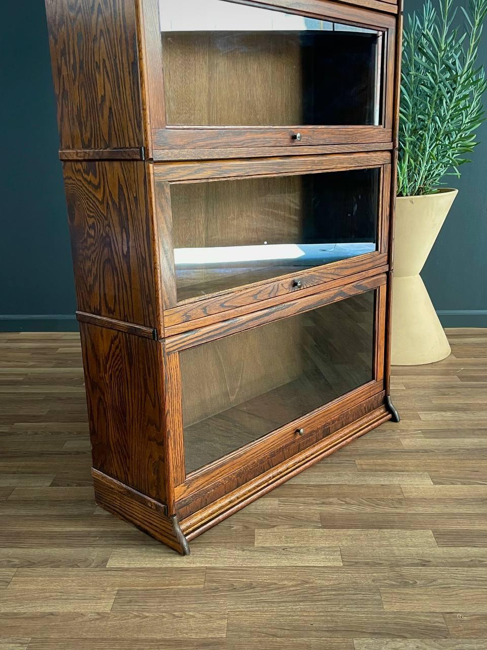 Vintage Barristers Oak & Glass 4-Tier Bookcase Shelf Cabinet 1