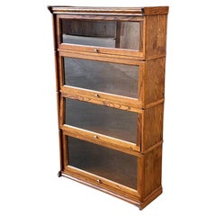 Vintage Barristers Oak & Glass 4-Tier Bookcase Shelf Cabinet
