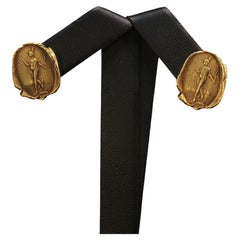 Vintage Barry Kieselstein Cord 18K Gold Woman Goddess Stud Earrings 8.3g RARE