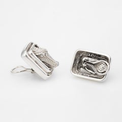 Vintage Barry Kieselstein Cord Alligator Earrings Sterling Silver Square Clip