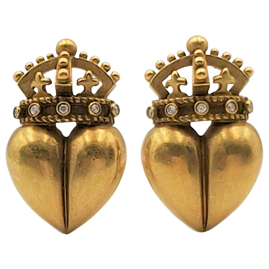 Vintage Barry KieselsteinCord Heart and Crown Earrings at 1stDibs