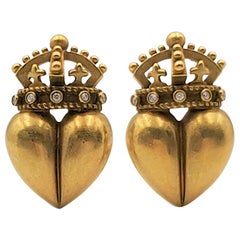 Vintage Barry Kieselstein-Cord Heart and Crown Earrings