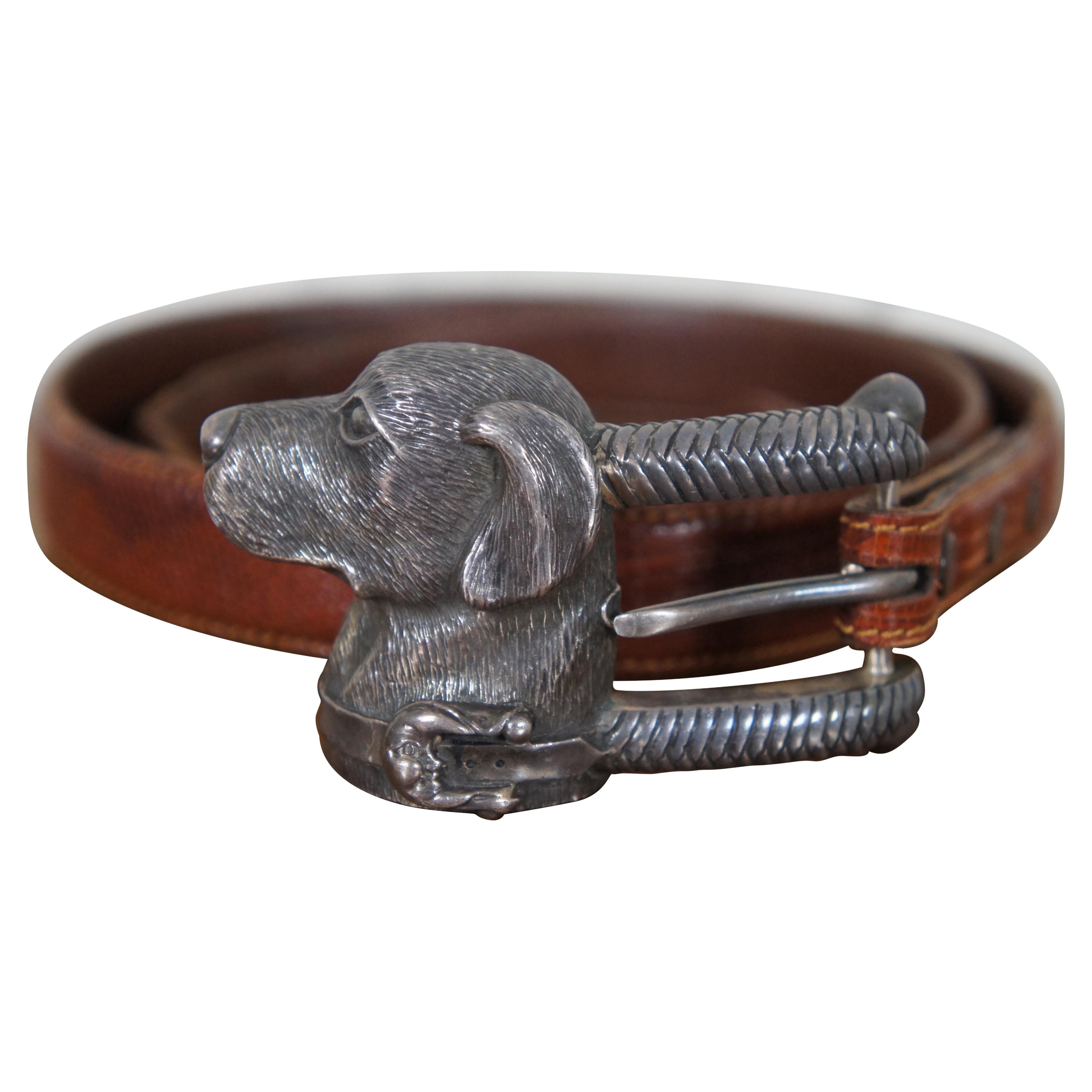 Vintage Barry Kieselstein Cord Sterling Silver Labrador Dog Lizard Belt & Buckle For Sale