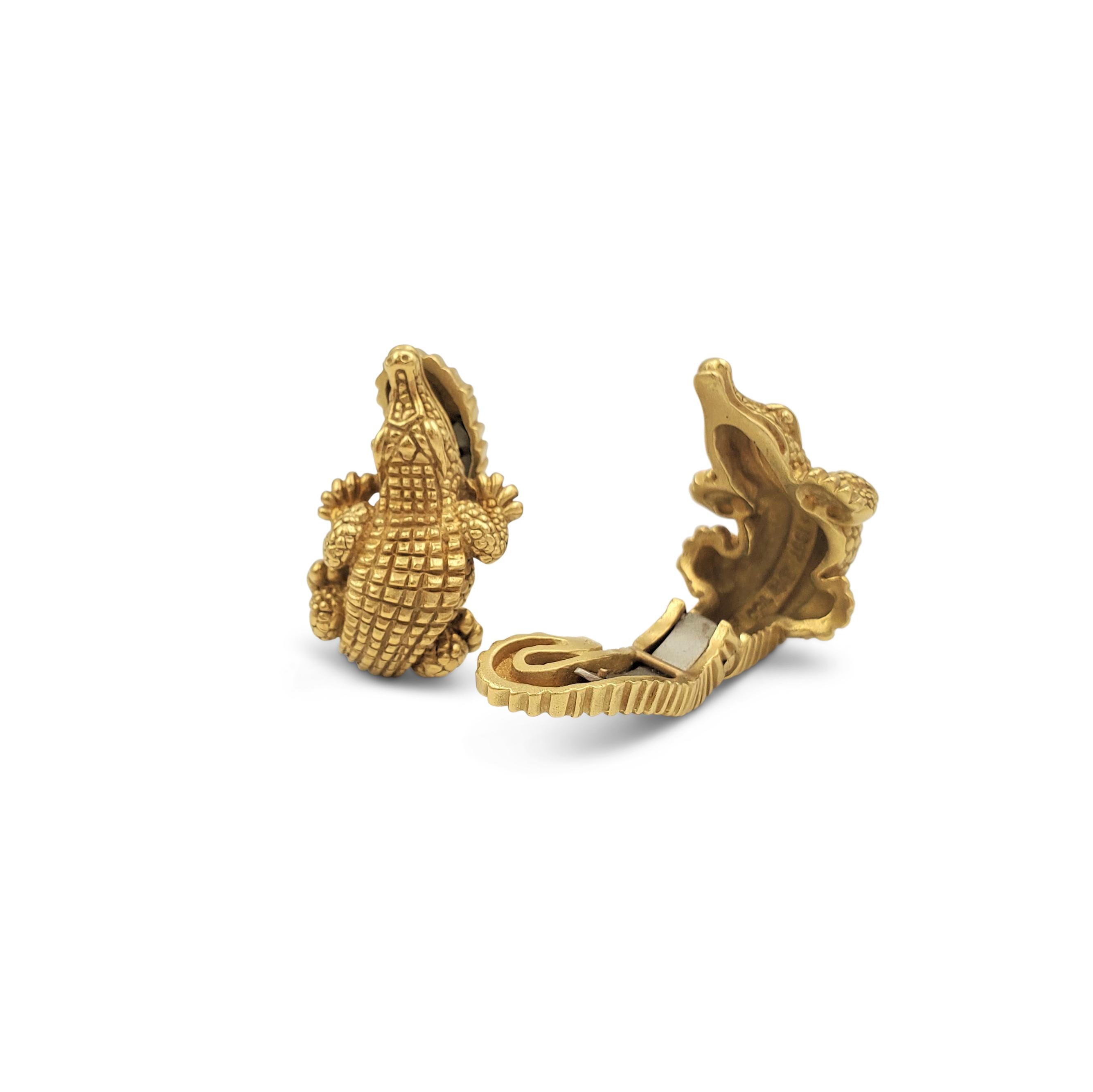 Vintage Barry Kieselstein-Cord Yellow Gold Alligator Earrings In Excellent Condition In New York, NY