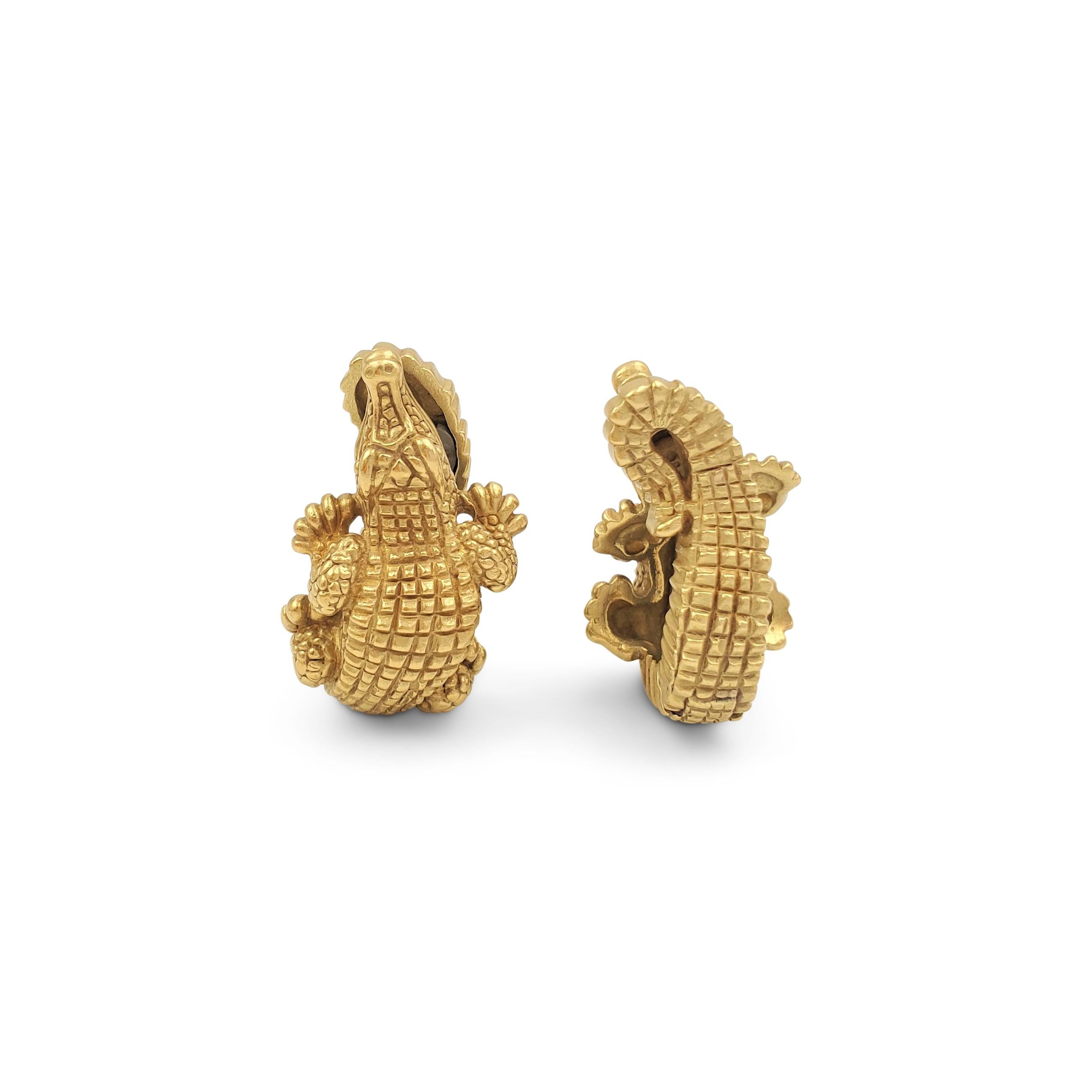 Women's Vintage Barry Kieselstein-Cord Yellow Gold Alligator Earrings