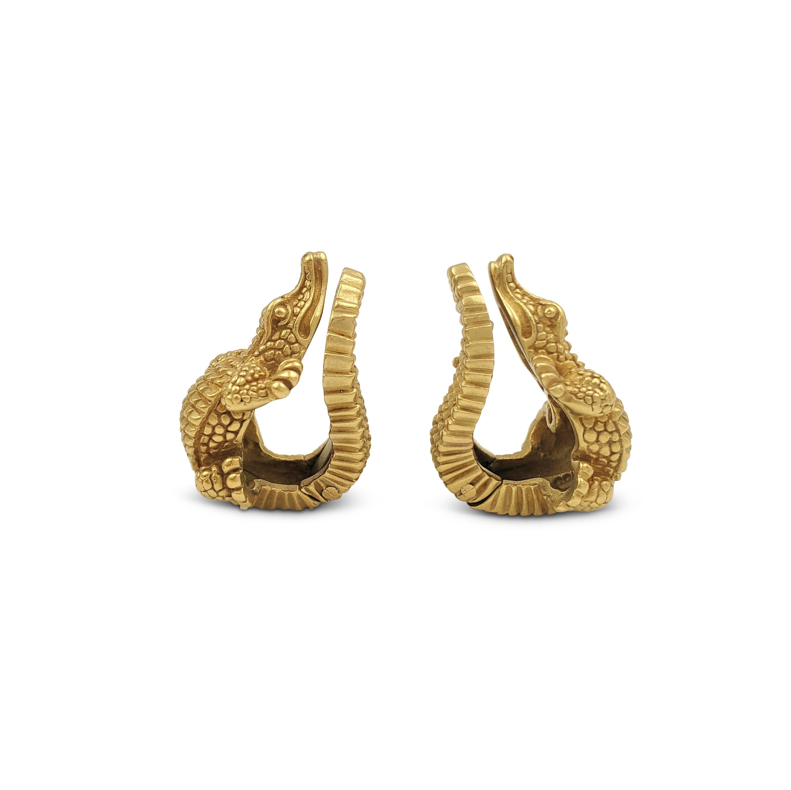 Vintage Barry Kieselstein-Cord Yellow Gold Alligator Earrings 3