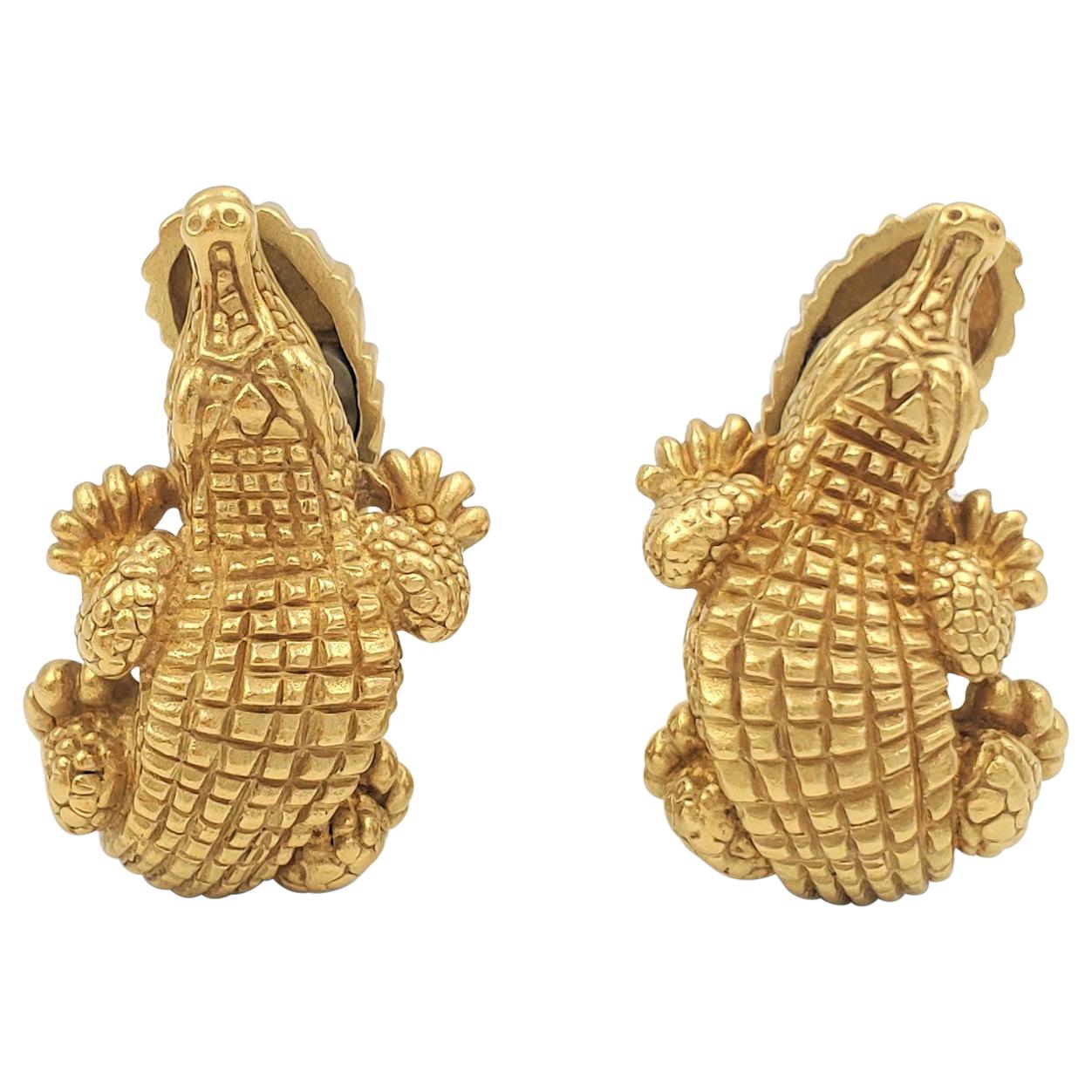 Vintage Barry Kieselstein-Cord Yellow Gold Alligator Earrings