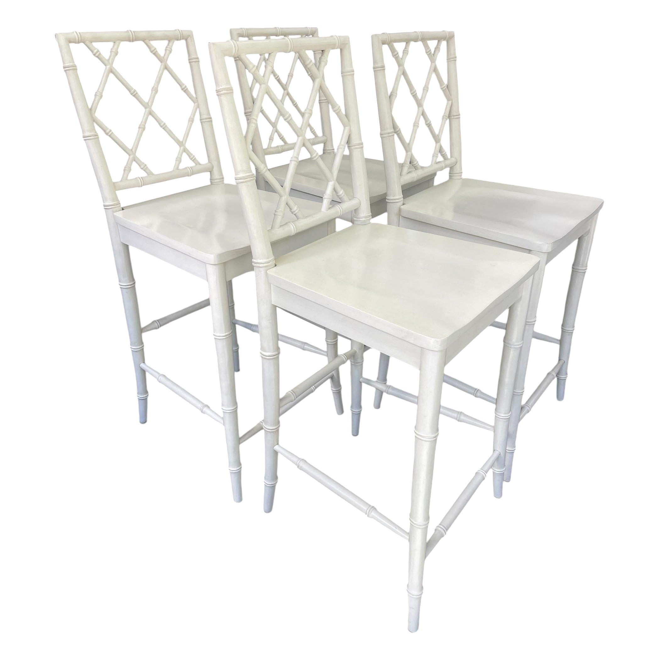Vintage Barstools Faux Bamboo Barstool Set of White Barstools Palm Beach For Sale