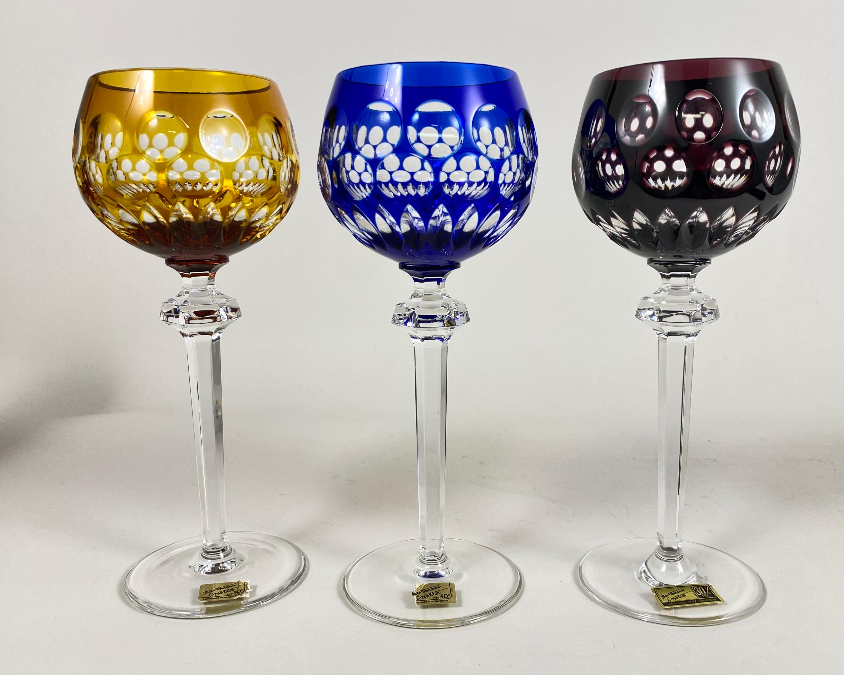 Mid-20th Century Vintage Barthmann Crystal Wine Glasses Set 6, 1960s, West Germany For Sale