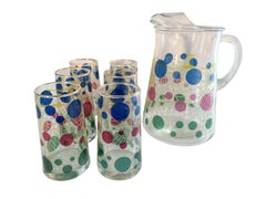 Vintage Bartlett-Collins Pitcher & 6 Highball Glasses in the Gibraltar Pattern