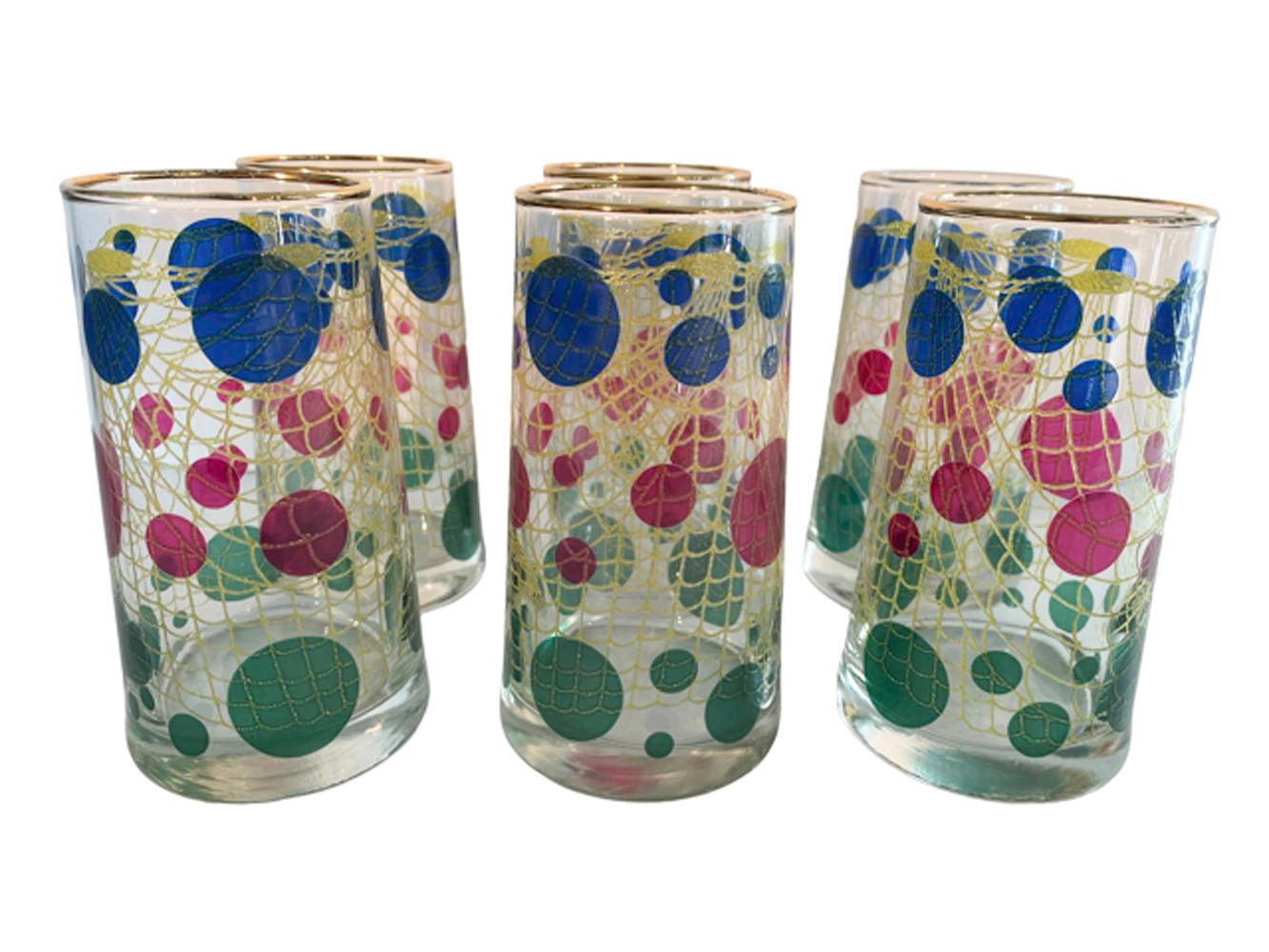 Vintage Bartlett-Collins Pitcher & 6 Highball Glasses in the Gibraltar Pattern In Good Condition For Sale In Nantucket, MA
