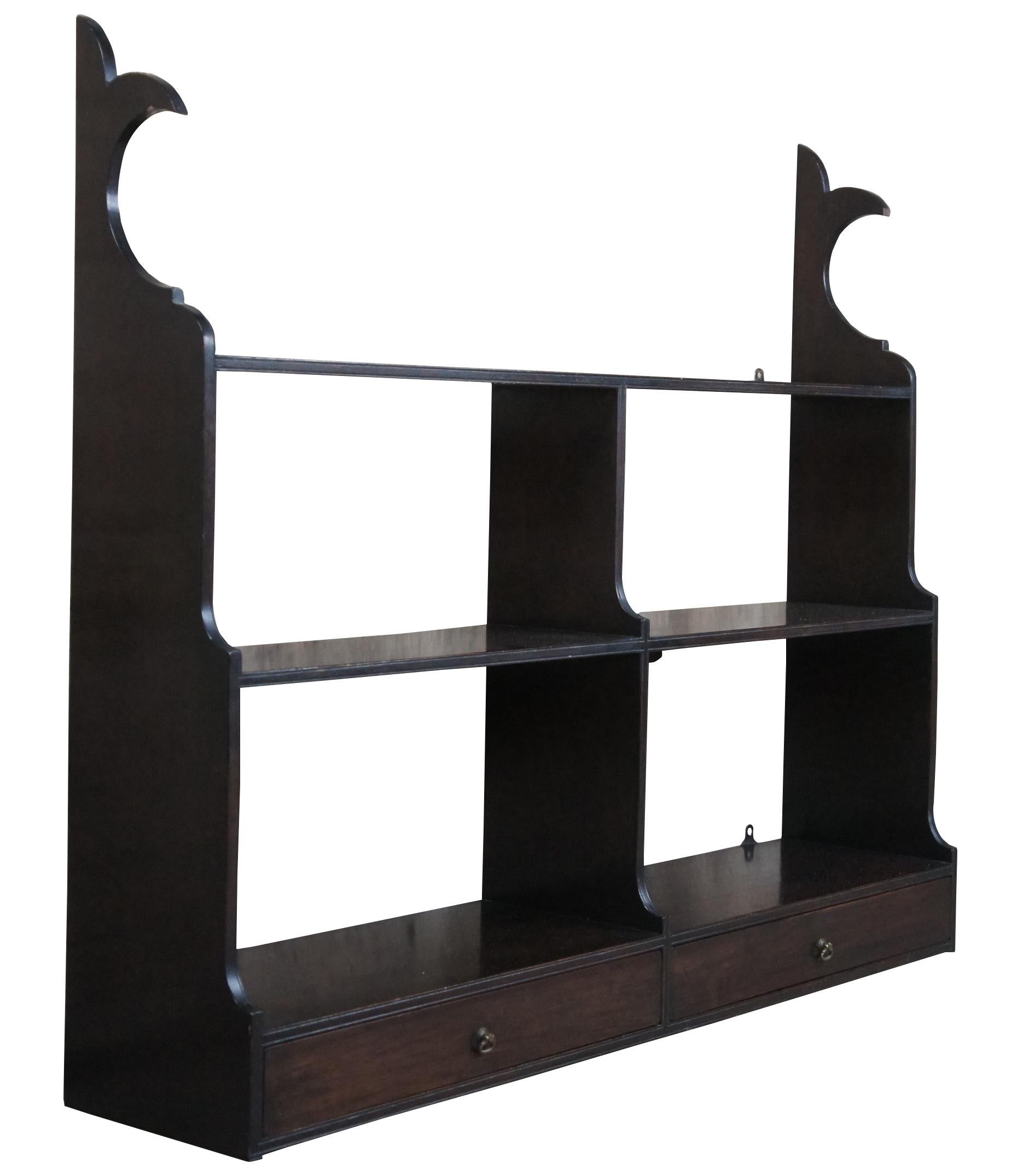 Vintage Bartley Collection Chippendale Style Walnut Hanging Wall Shelf Cupboard In Good Condition In Dayton, OH