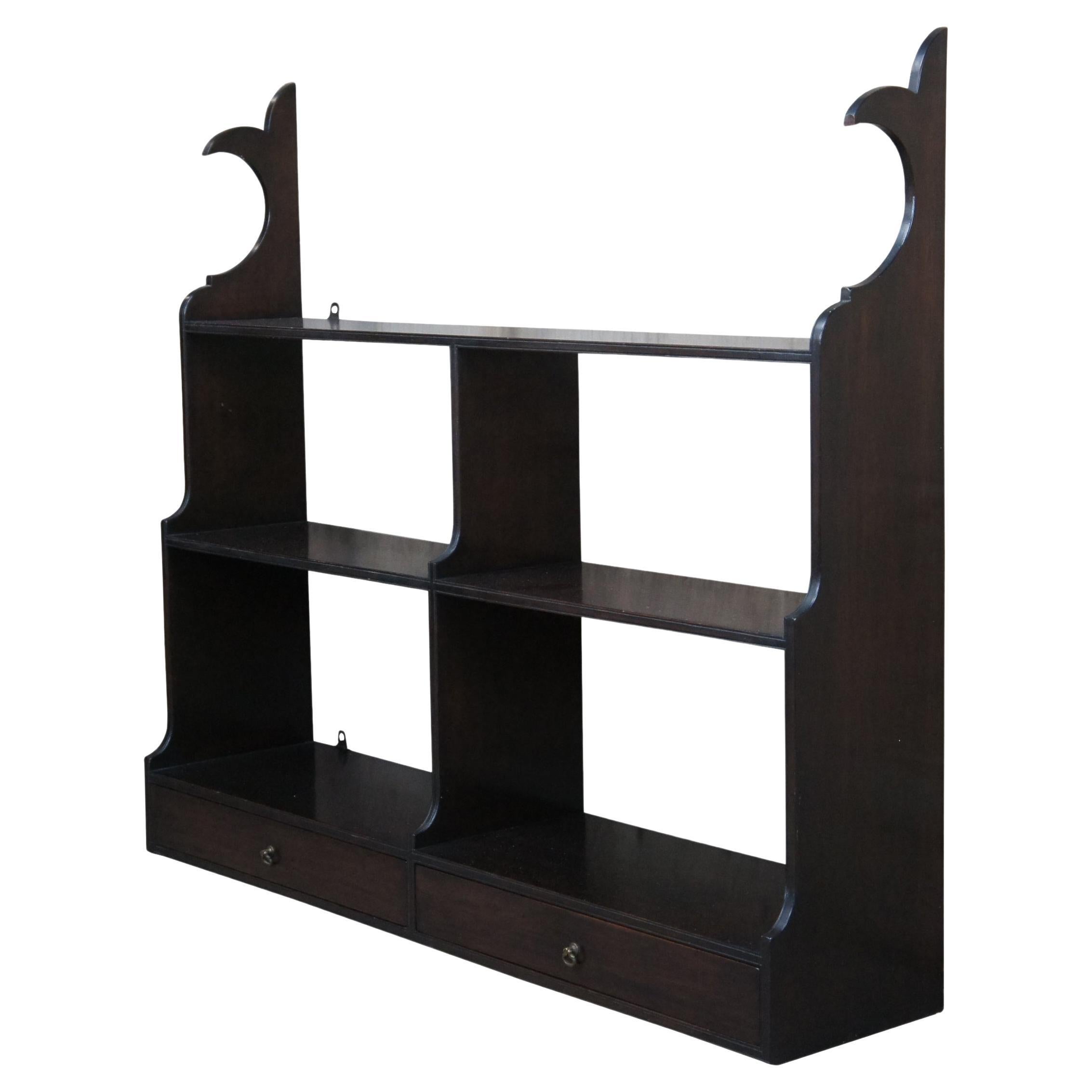 Vintage Bartley Collection Chippendale Style Walnut Hanging Wall Shelf Cupboard