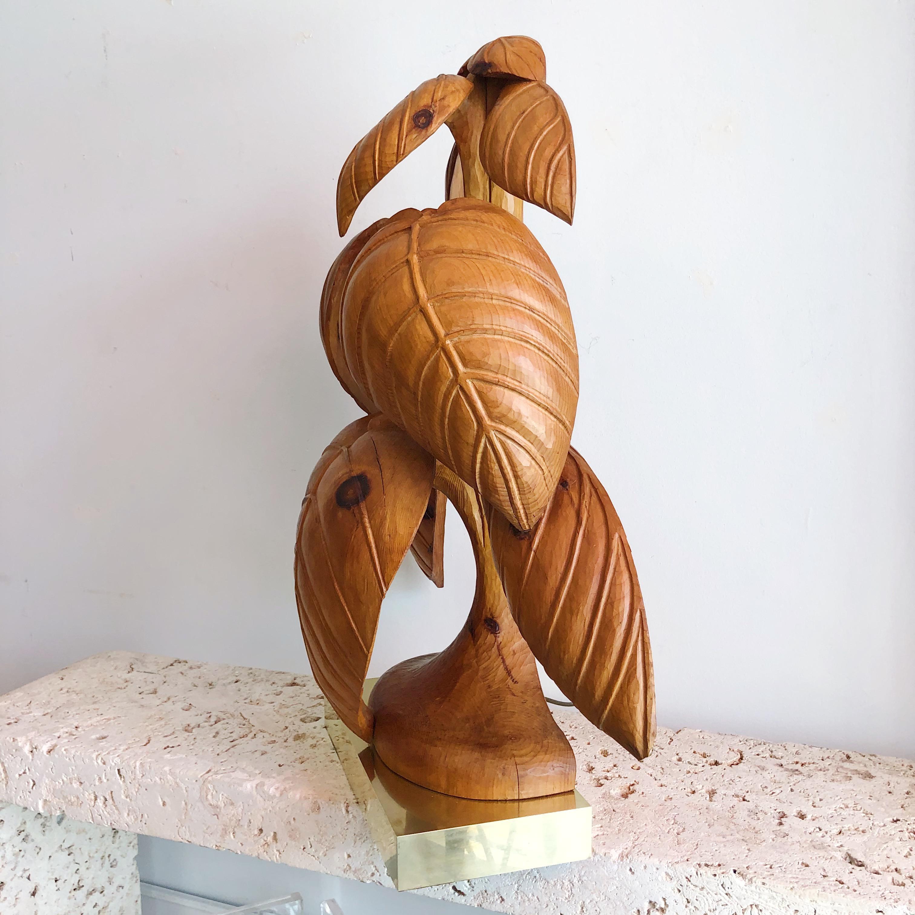 Vintage Bartolozzi and Maioli Wood and Bronze Broad Leaf Lamp, Italy, 1970s In Good Condition In West Palm Beach, FL