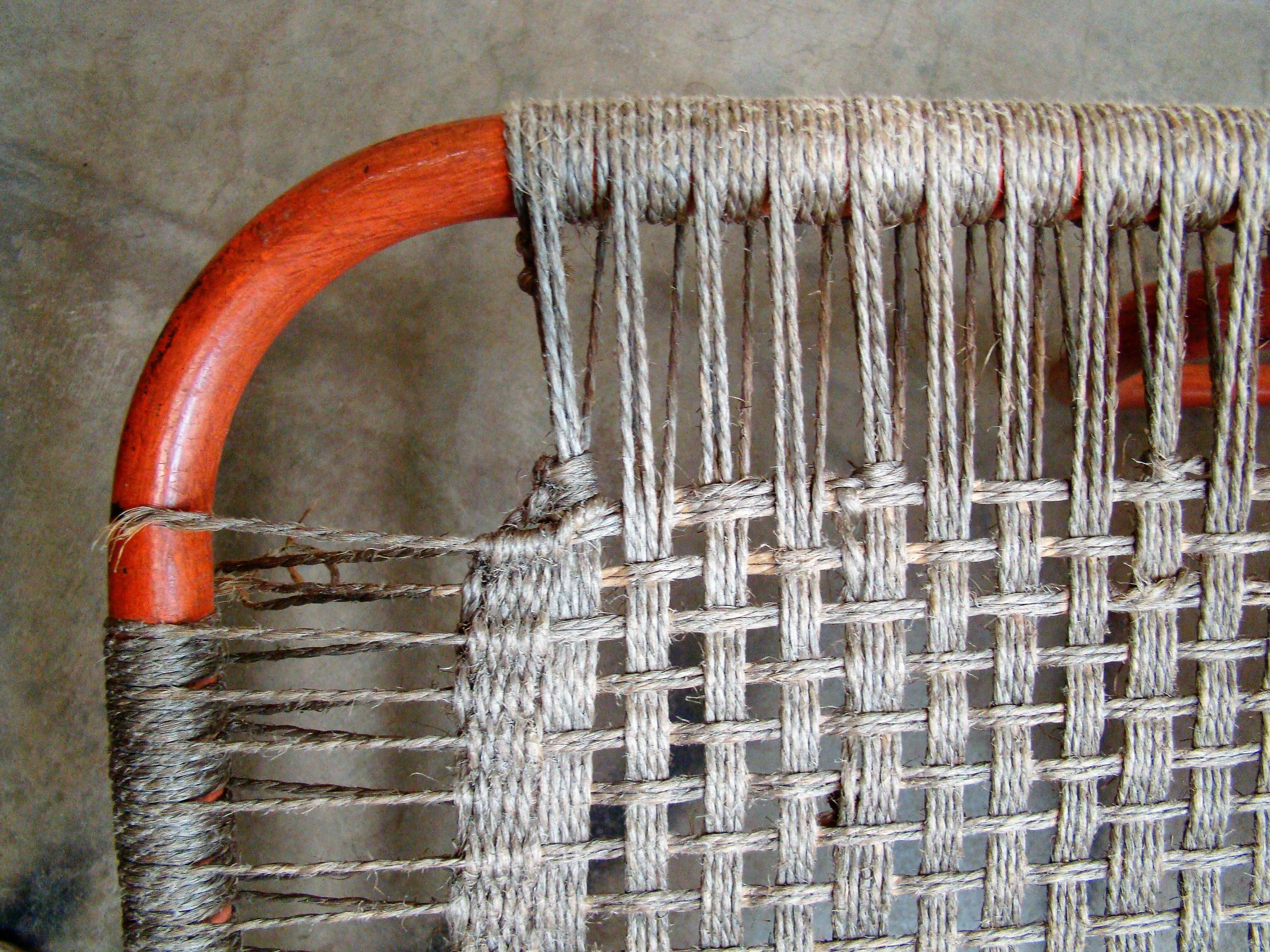 Vintage Barwa Lounge Chair Enameled Orange with Woven Cord In Fair Condition In Denver, CO