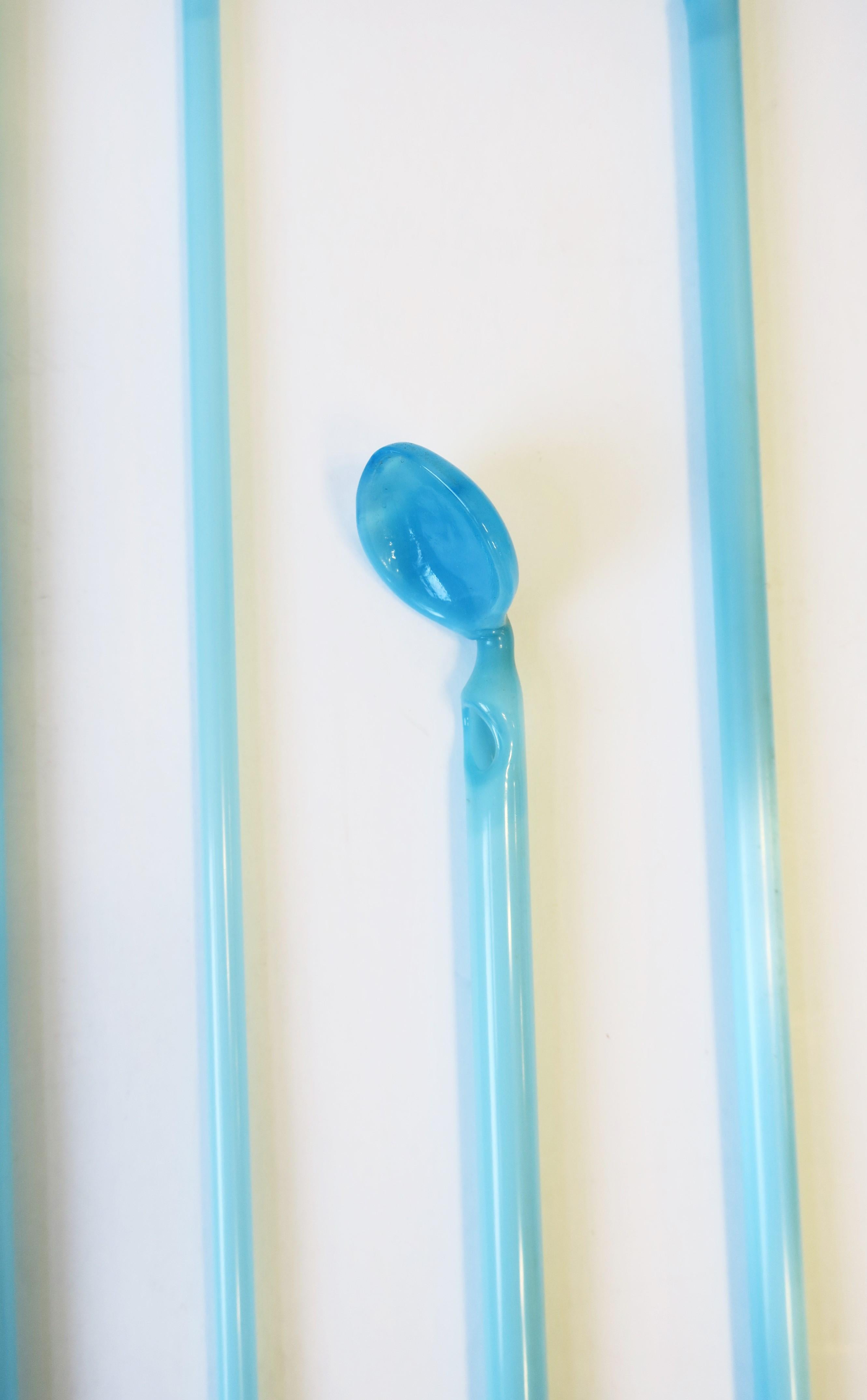Vintage Barware Blue Art Glass Straw with Spoon, Set of 8 3