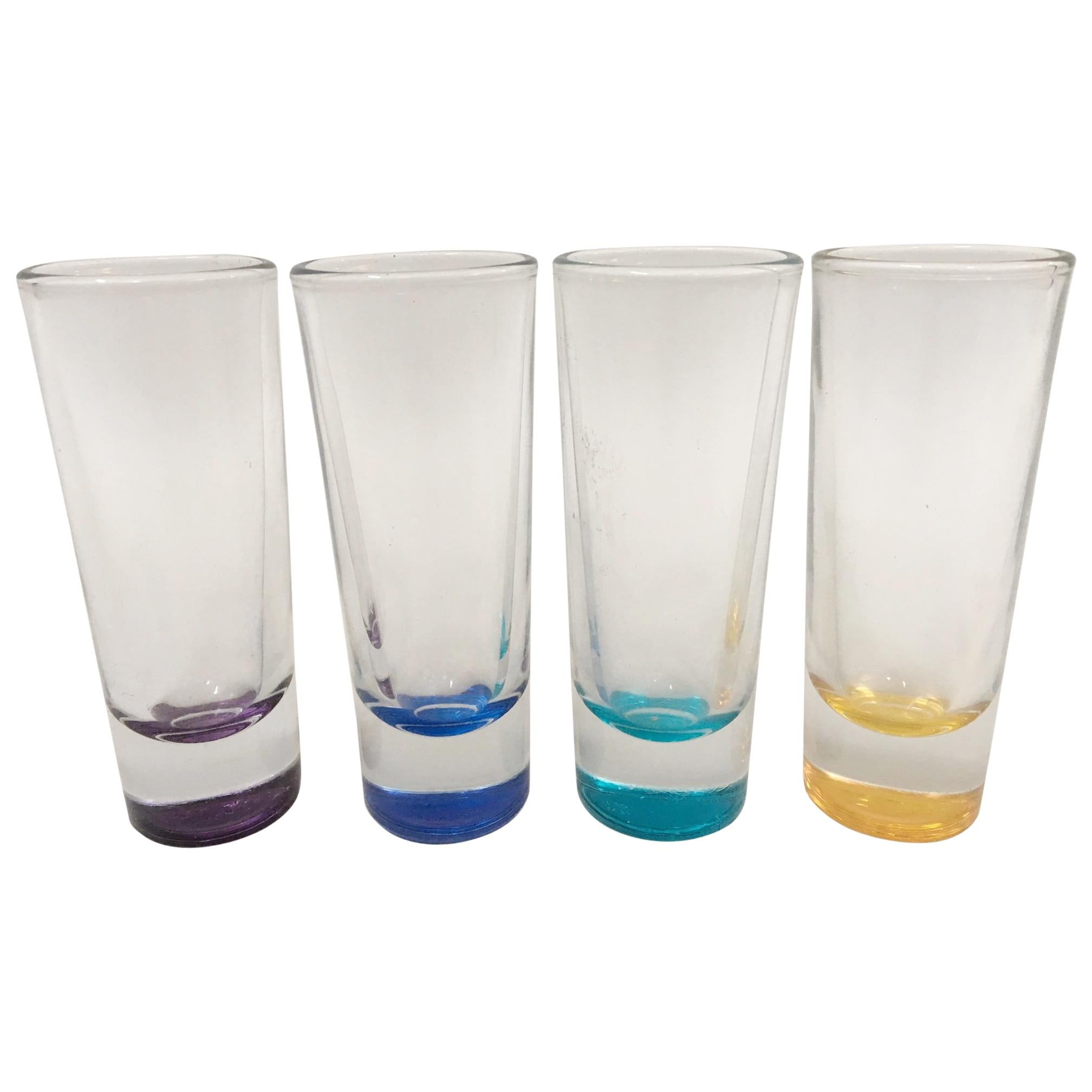 Vintage Barware Colored Glass Shot Glasses, Set of 4