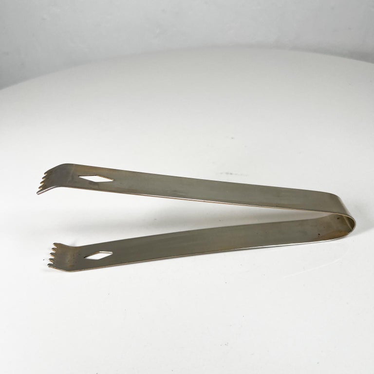 Vintage Barware Modern Ice Cube Tongs Nickel Plated For Sale at 1stDibs