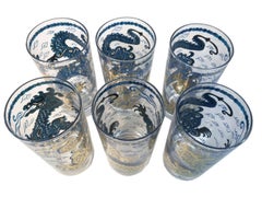 Vintage Barware:: Ensemble de 6 verres Highball de Cera Glassware:: "Blue Dragon"