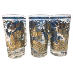 Vintage Barware:: Satz von 6 Highball-Gläsern von Cera Glassware:: "Blue Dragon"