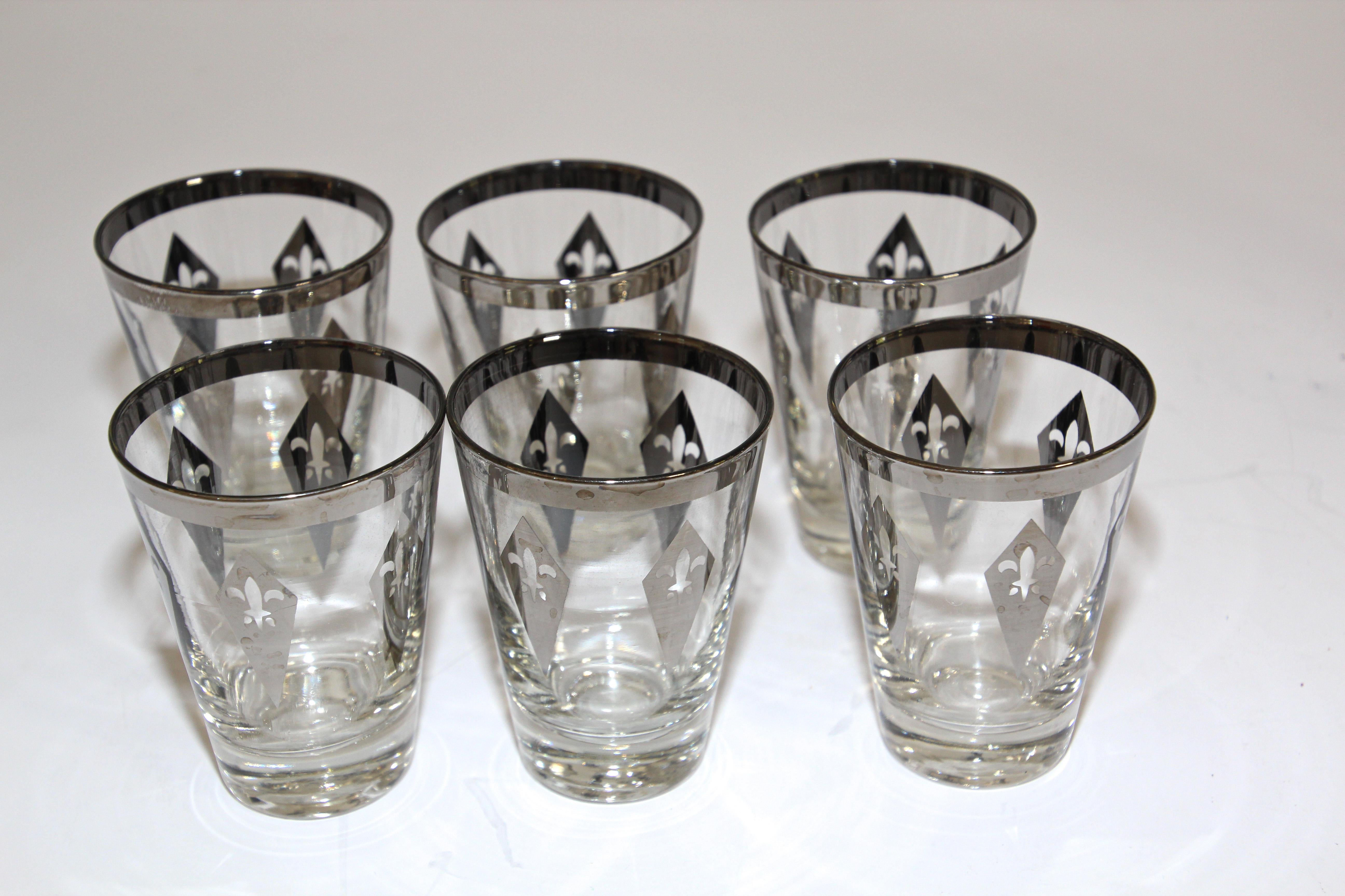 Vintage Barware Set of Six Glasses with Silver Overlay in Carrier Caddy 1