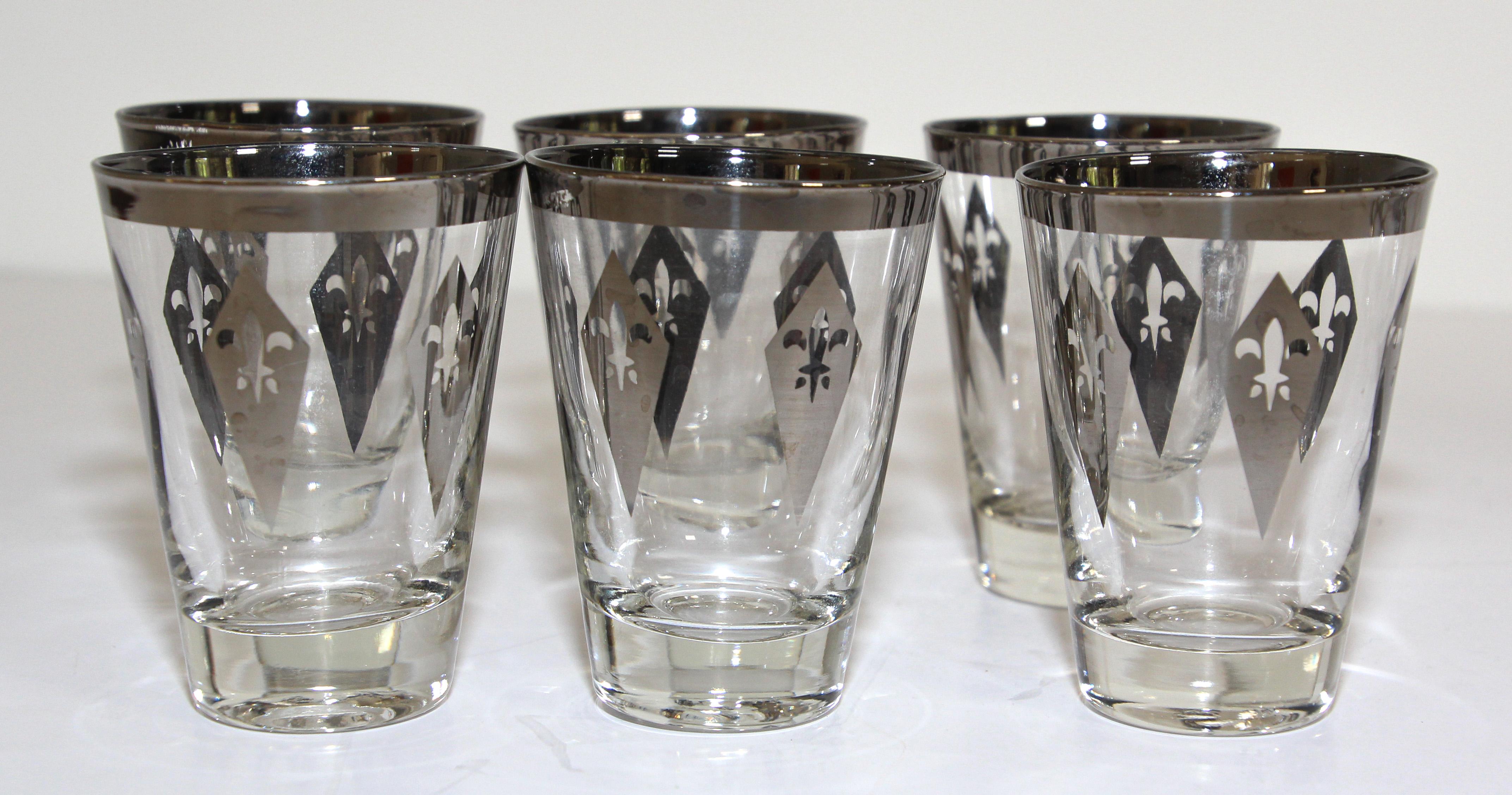 Vintage Barware Set of Six Glasses with Silver Overlay in Carrier Caddy 2