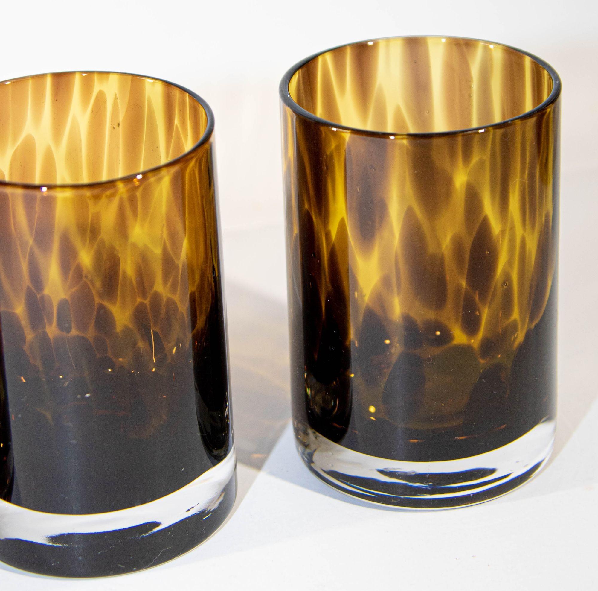 Hand-Crafted VIntage Barware, Tortoise Shell Bar Set of Four Tumbler Glasses with Pitcher
