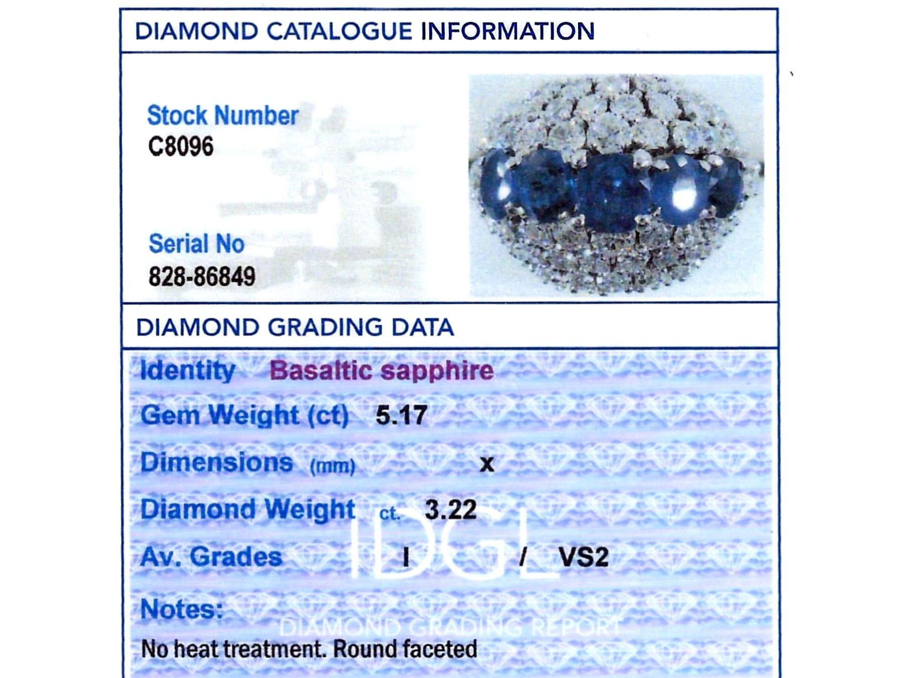 Vintage Basaltic Sapphire Diamond 18 Karat White Gold Dress Ring For Sale 5