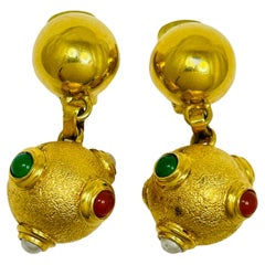 Vintage BASCIO BIJOUX gold faux gemstone designer runway clip on earrings