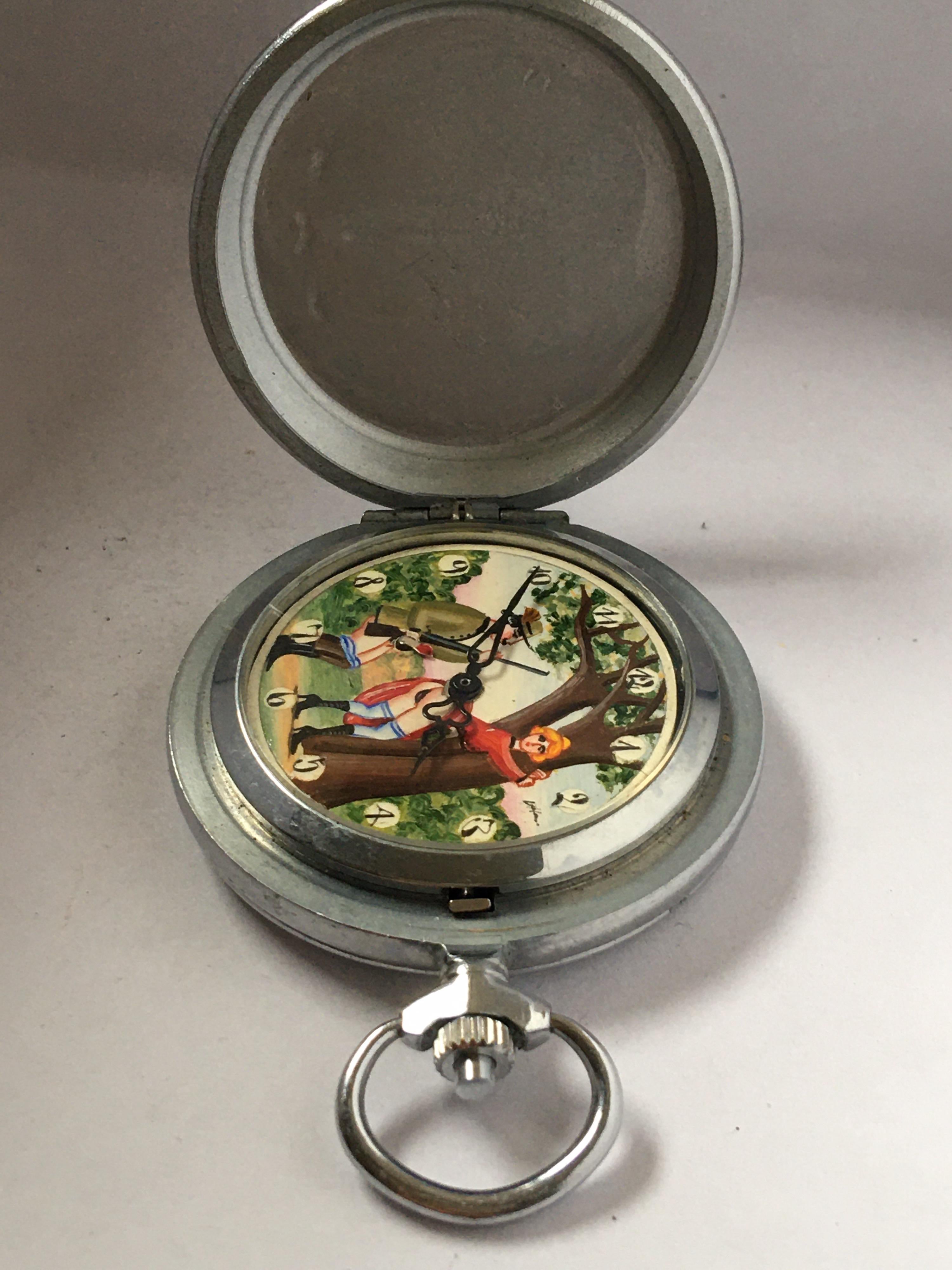 Vintage Base Metal Erotic Hand Winding Automation Pocket Watch For Sale 3