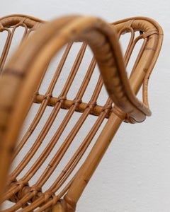 Vintage Basket Chair Dining Room Armchair Made of Bamboo and Rattan Italy, 1970s